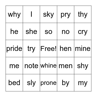 Open Syllable BINGO Card