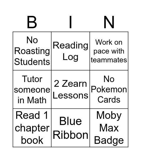 Amier's Challenge Bingo Card