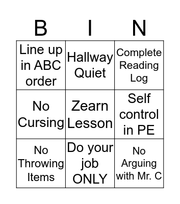 Xavier's Challenge Bingo Card