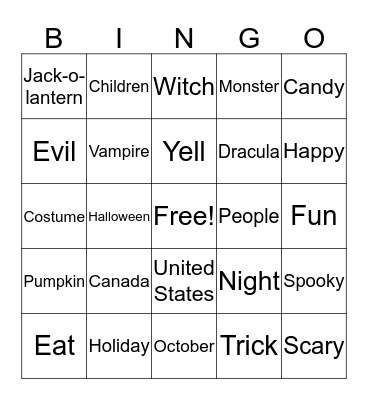 Halloween Bingo Card