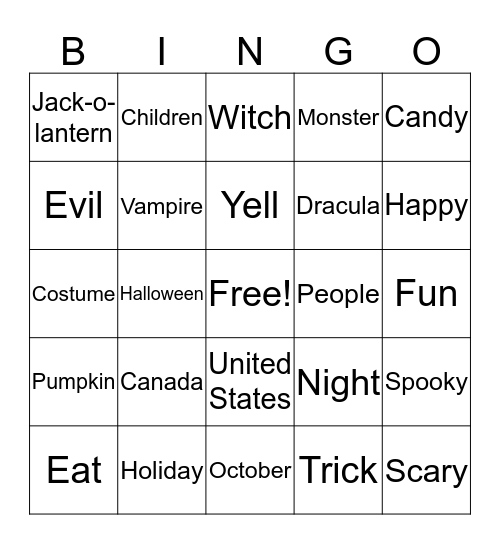 Halloween Bingo Card