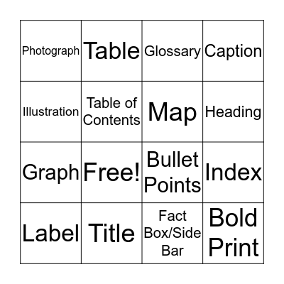 Non-fiction Text Features Bingo Card