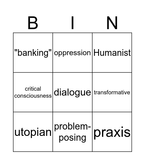 Friere bingo Card