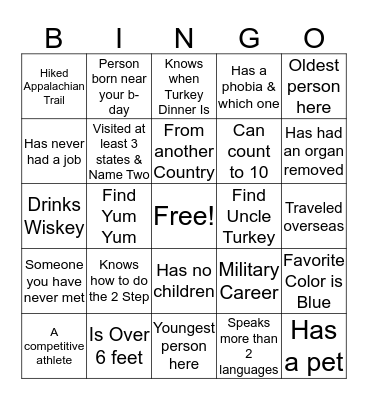 Texas Thanksgiving Bingo Card
