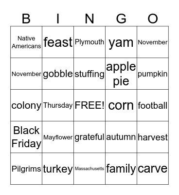 Thanksgiving Bingo Card