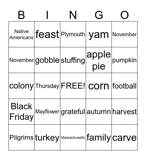 Thanksgiving Bingo Card