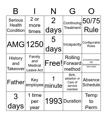 ACE Eligibility Bingo Card