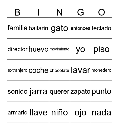 Bingo En Spañol Bingo Card