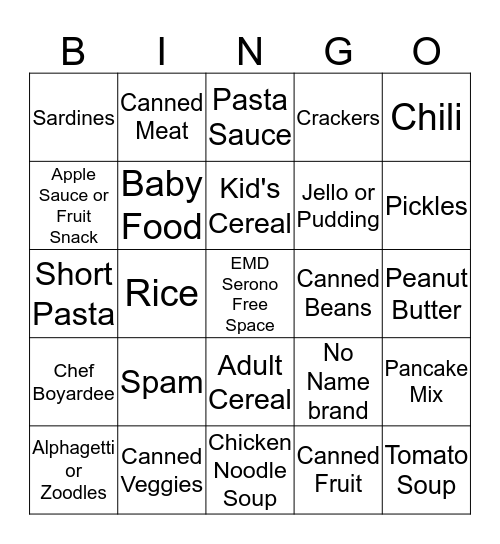 Food Drive Bingo Card