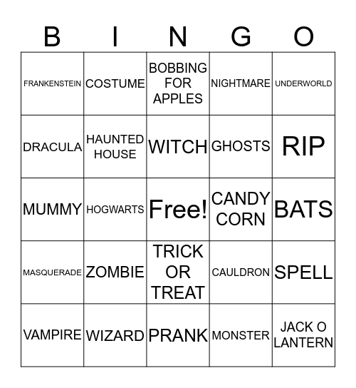 HALLOWEEN BINGO AT IMPERIAL HALL Bingo Card