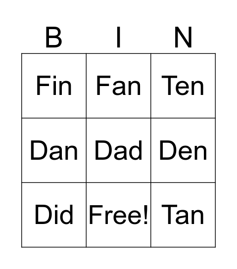 I Know My Words! Bingo Card