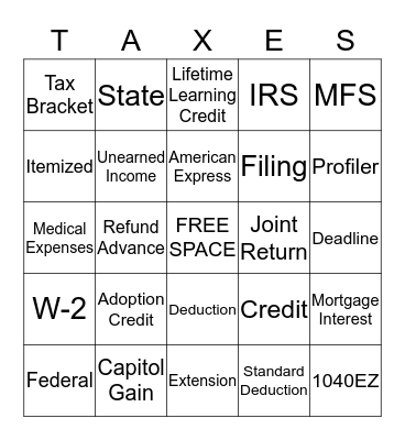 JACKSON HEWITT BINGO Card