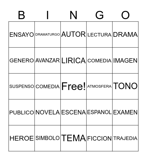 VOCABULARIO-ESPANOL 4AP Bingo Card