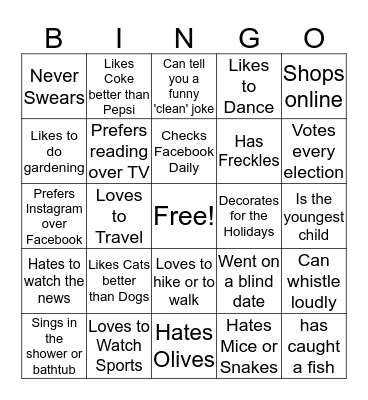 Get To Know You Bingo Card