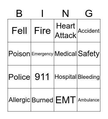 Emergency Bingo Card