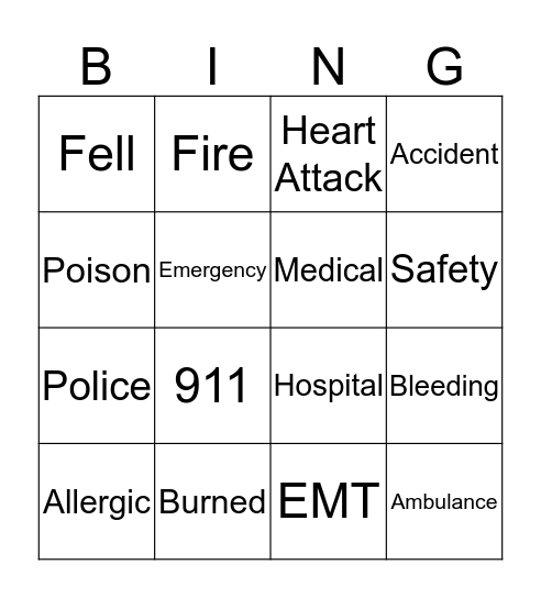 Emergency Bingo Card