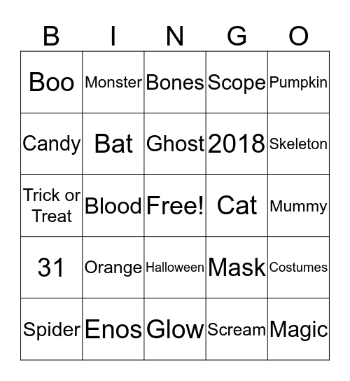 Scope Halloween Bingo Card