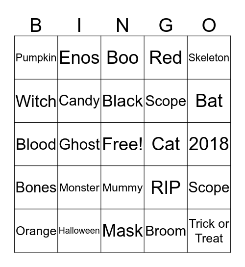 Scope Halloween Bingo Card