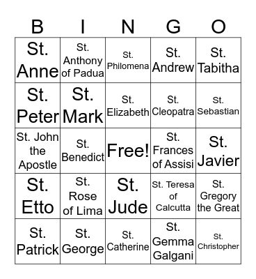 All Saints Day Bingo!!! Bingo Card