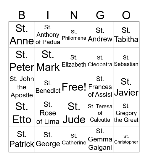 All Saints Day Bingo!!! Bingo Card