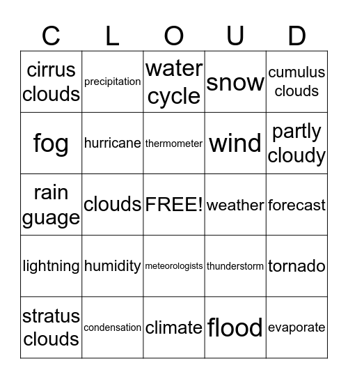 Weather Bingo Card