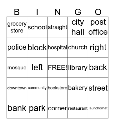 Places in the Community Bingo Card