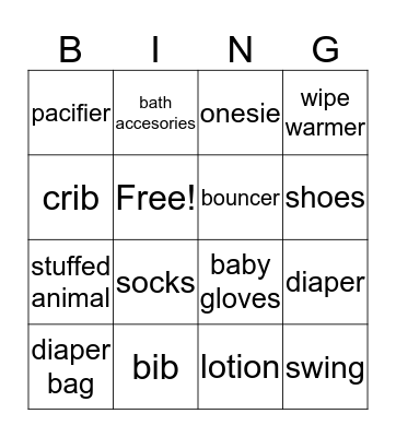 Baby Bingo Card