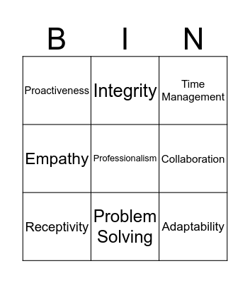 Skills Identification Bingo Card