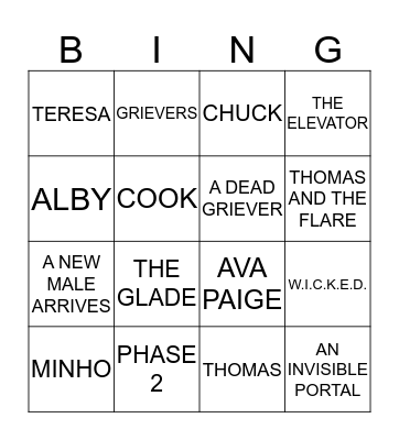 THE MAZE RUNNER BINGO Card