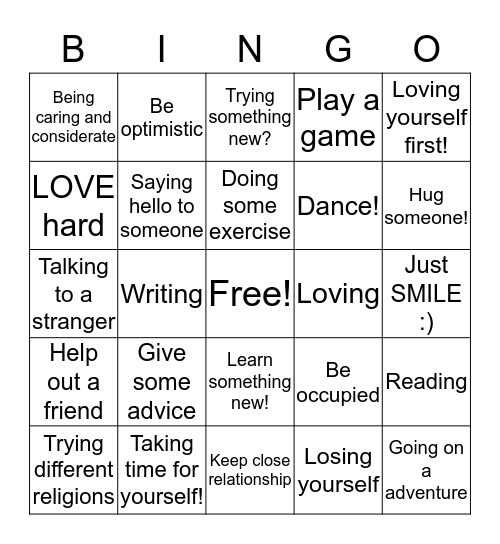 Wellness BINGOOOOO Bingo Card