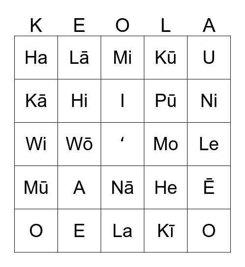 Hakalama Bingo Card