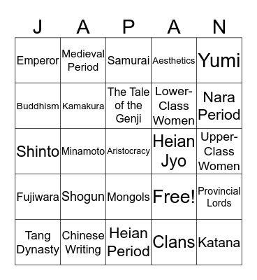 Feudal Japan Bingo Card
