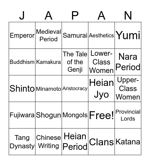Feudal Japan Bingo Card