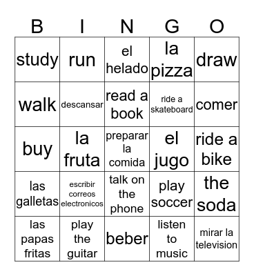 Activity, Time, & Food Bingo Card