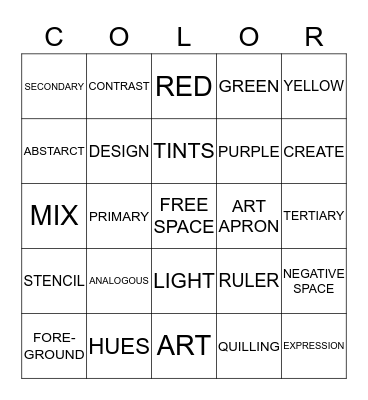 7th Grade Art  Bingo Card