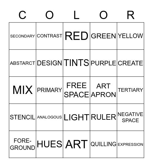 7th Grade Art  Bingo Card