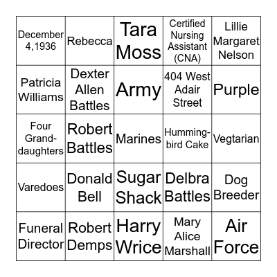 Battles Family Bingo Card