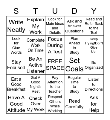 STUDY SKILLS BINGO Card