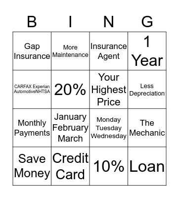 How to Buy a Car Bingo Card