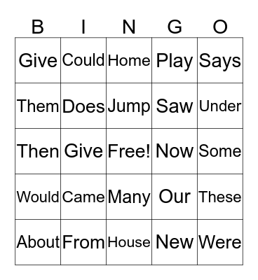 2G Power Word Bingo Card