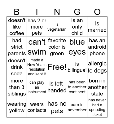 Getting to Know YOU Bingo Card