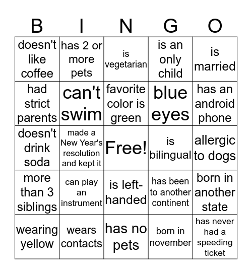 Getting to Know YOU Bingo Card