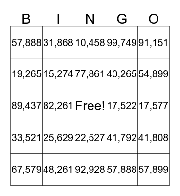 4th Grade Bingo Card