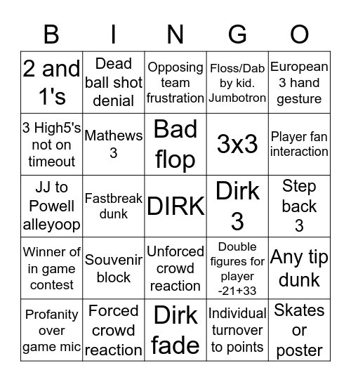 MAVS BINGO Card