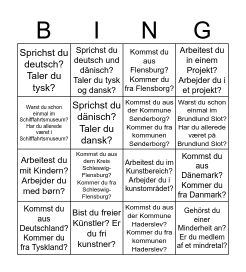 Kultur- og netværksmøde Bingo Card