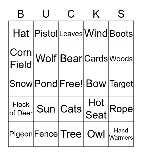 Big Bucks Bingo Card