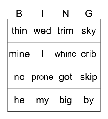 Open Syllable  Bingo Card