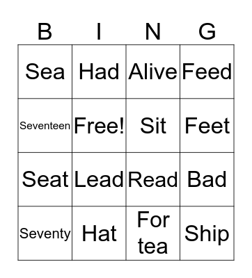 Pronunciation bingo Card