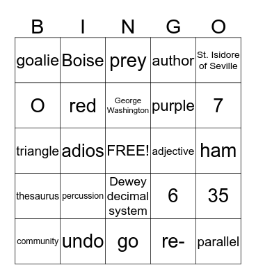 Bingo Baker Practice! Bingo Card