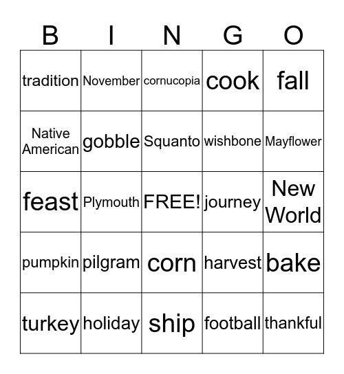 Thanksgiving Bingo Card